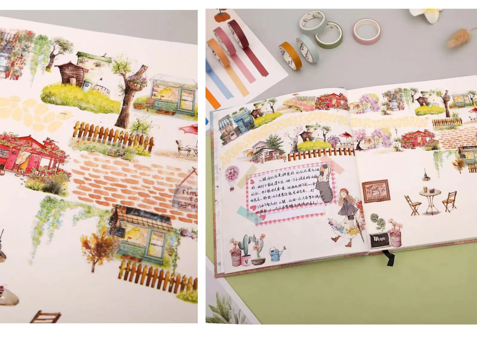 Six rolls of 9mm wide decorative tape with 24 solar term designs on and paper for journaling