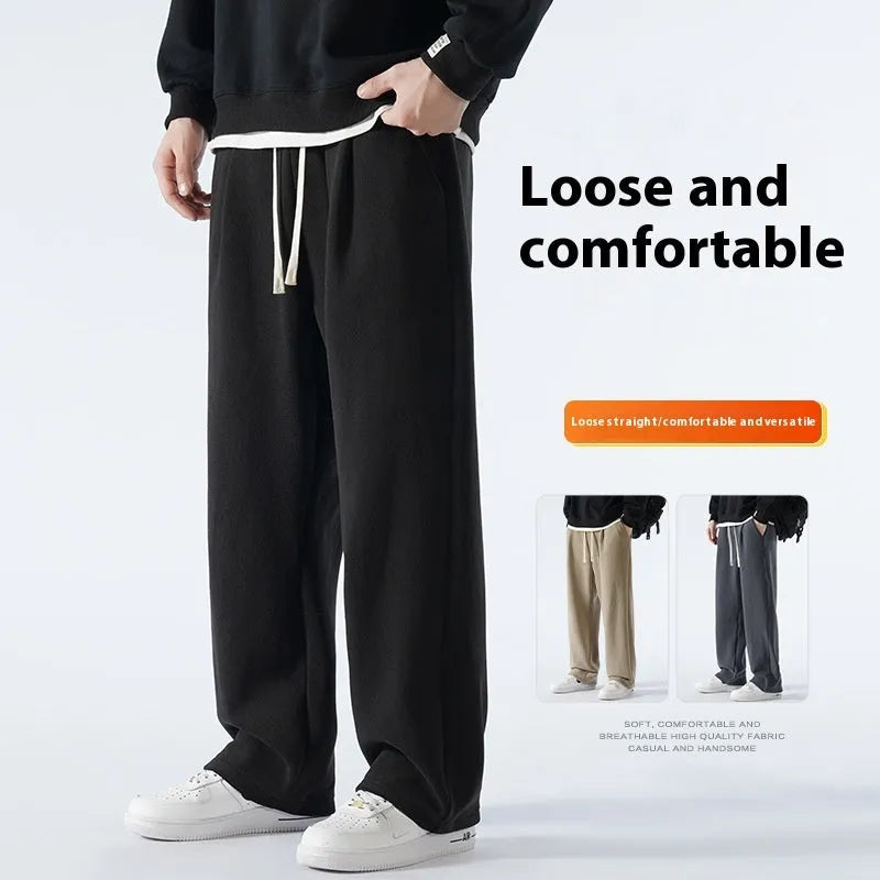 Men's double-sided polar fleece trousers with wool lining in Korean-style loose fit