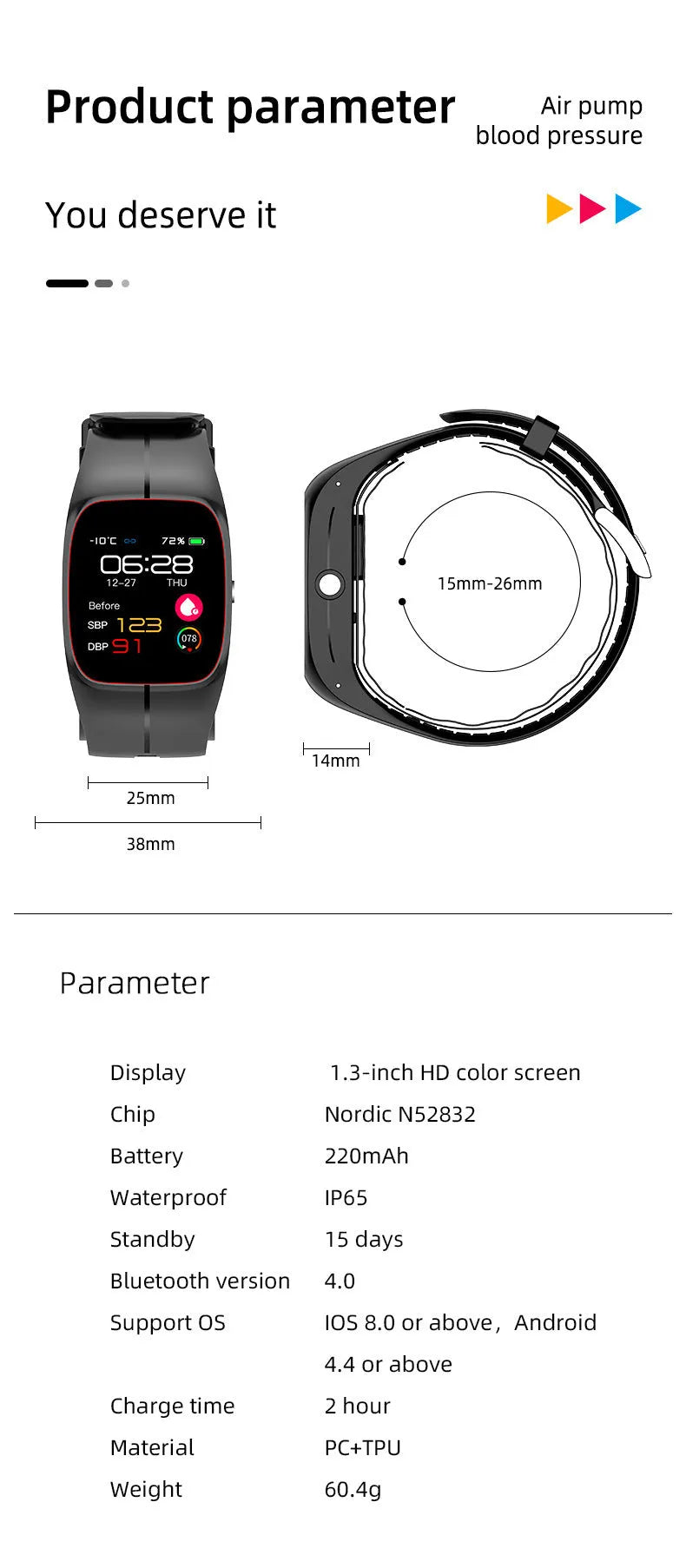 Smart Watch P20 black with TFT screen for blood oxygen heart rate blood pressure monitoring