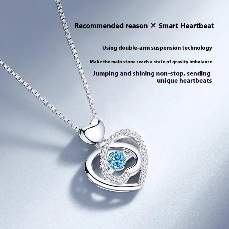 Blue diamond heart necklace and bracelet set with electroplated copper construction and gem inlaid pendant