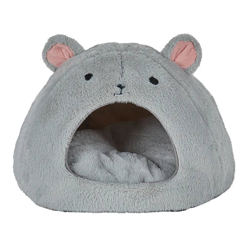 Cartoon cat and mouse all cotton soft fluffy pet bed house mat for small cats and dogs, light gray