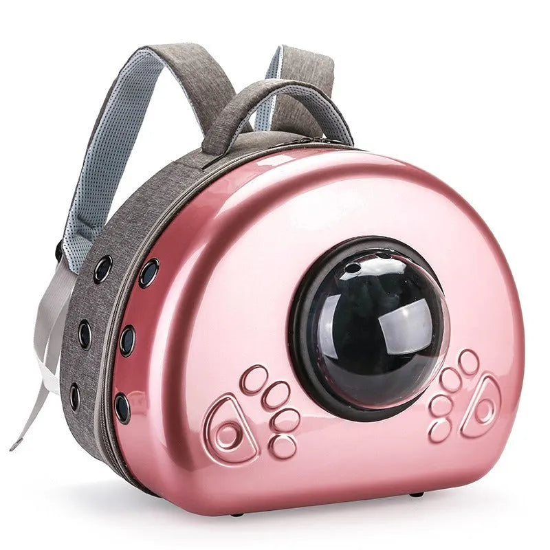 Transparent capsule-style cat carrier bag in PC canvas with solid colour finish.