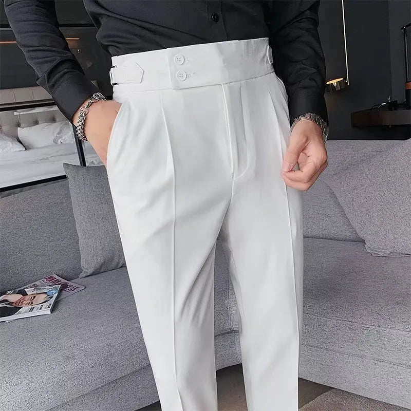 Autumn retro high waist straight leg trousers in black, shown on a model.