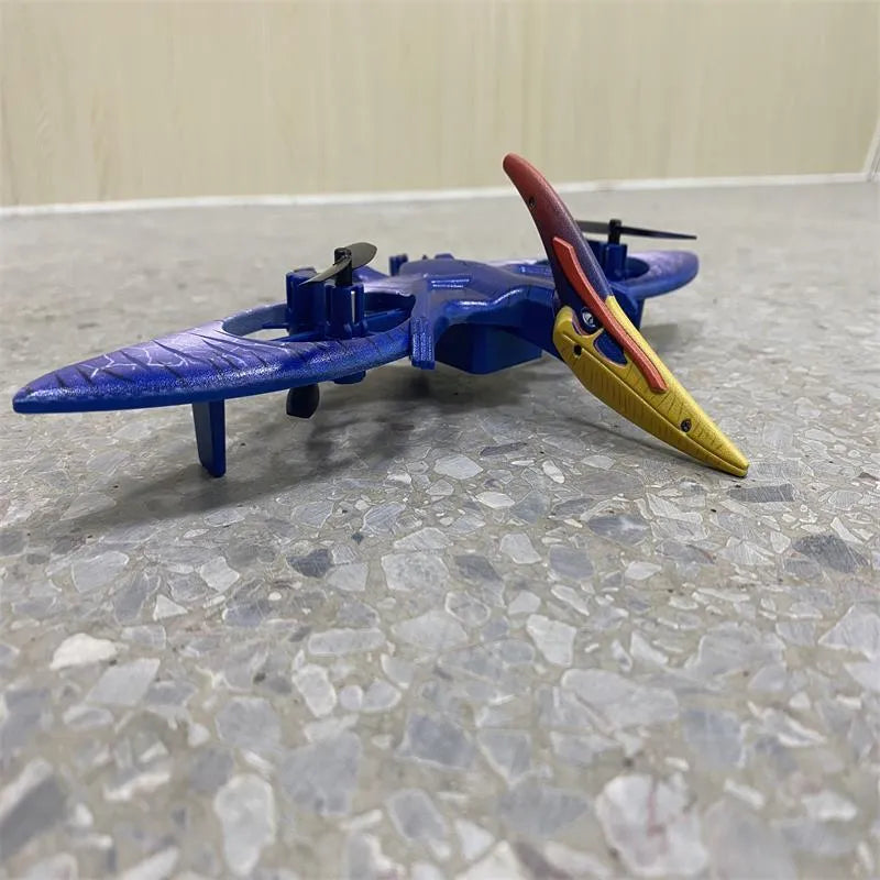 Remote control pterosaur quadcopter with night light, metal body, 30-50cm size, headless mode and hover.