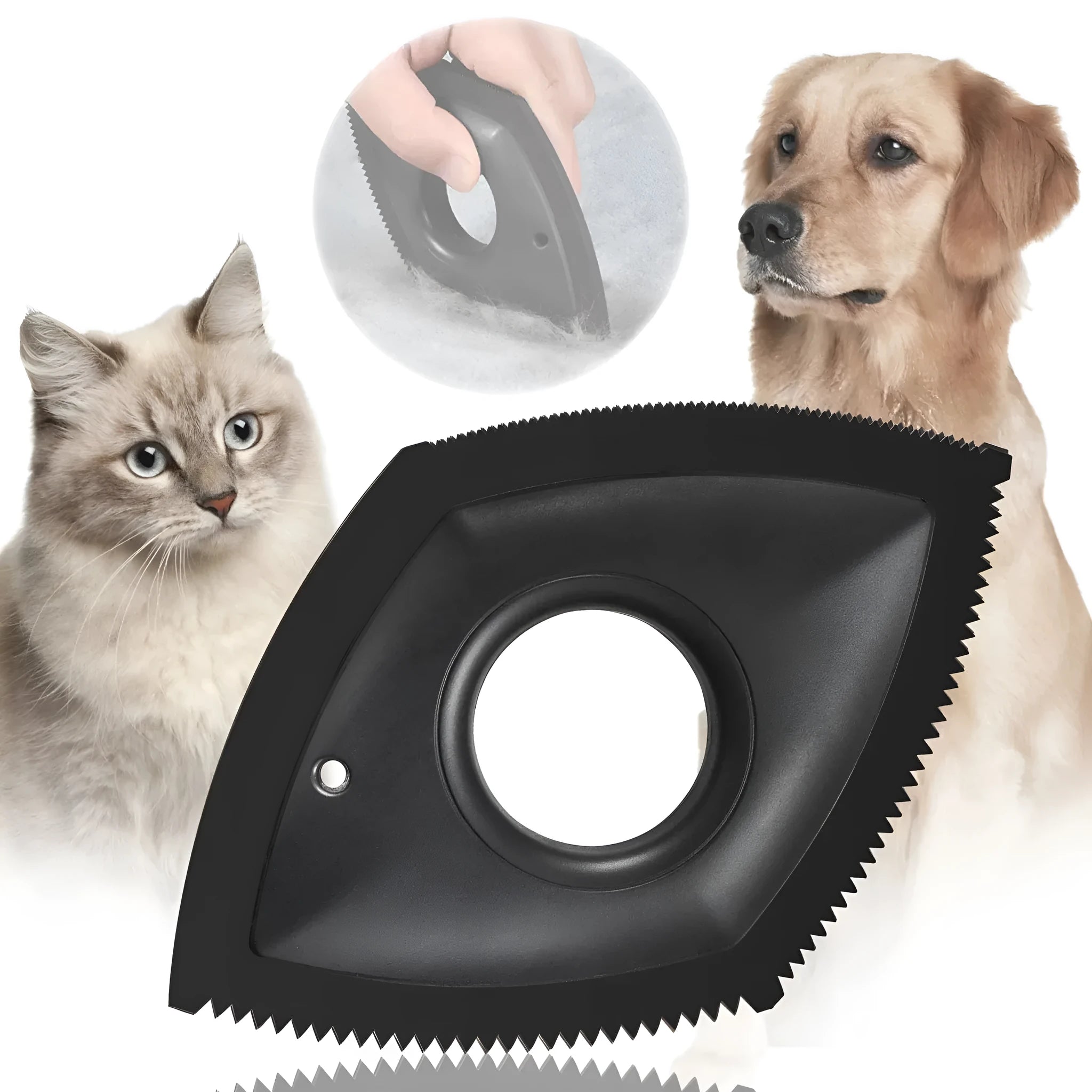 Silicone pet hair removal brush in black, green or red for cleaning sofas and car seats.