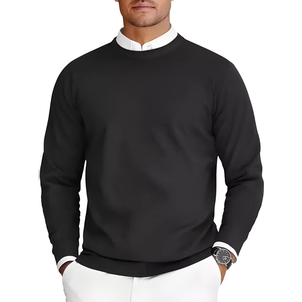 Men's round neck sweater long sleeve knit in Coolmax fibre, available in multiple colours
