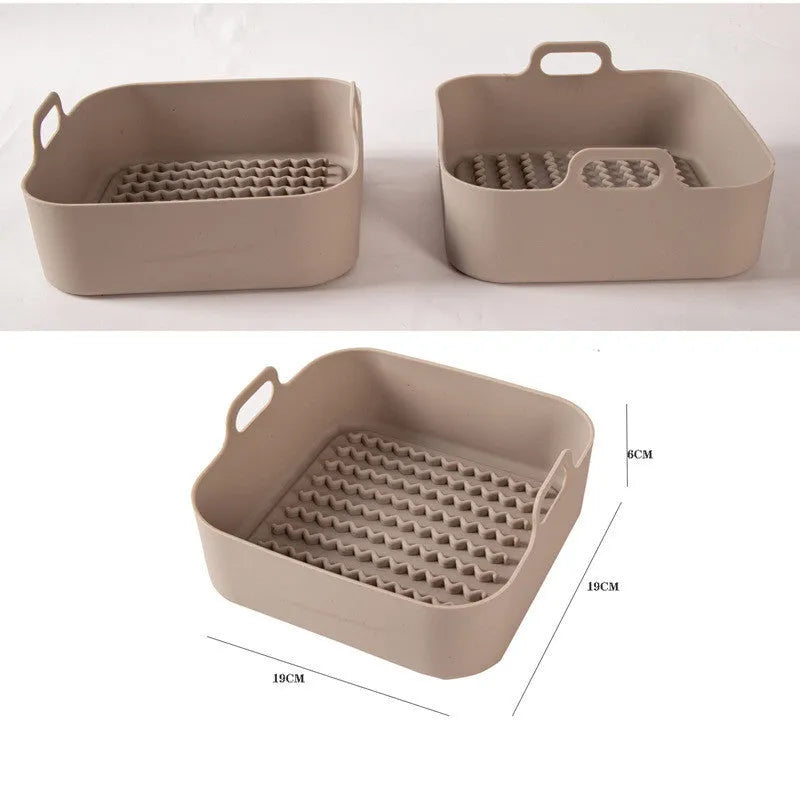 Round pink silicone air fryer liner 19cm with hand clip nonstick reusable