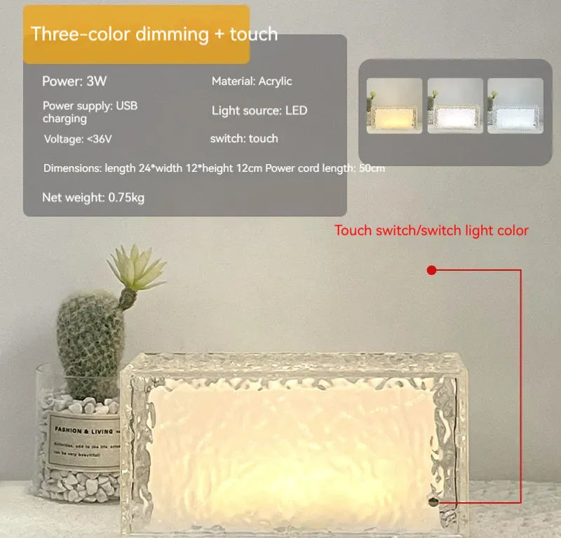 Geometric acrylic ice cube night lamp with touch control and 16 colour lighting options