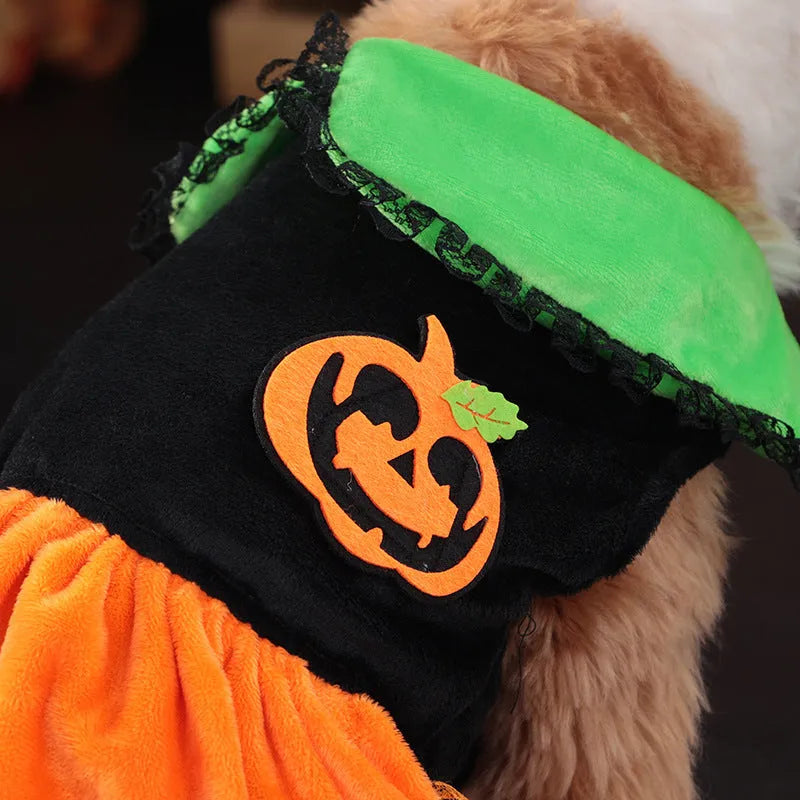 Halloween pumpkin costume skirt for small dogs and cats in crystal velvet fabric