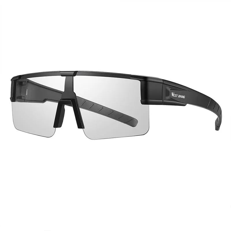 Bicycle colour changing glasses with large frame and semi-rimless design in black and gray