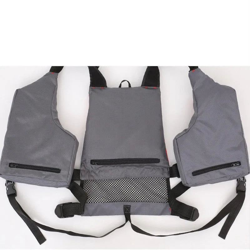 Grey-red Oxford cloth thin swim vest, one-size unisex life jacket for fishing and water use