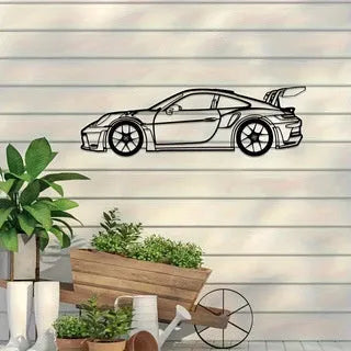 Black iron sports car wall art decoration on a wall, suitable for home or office use