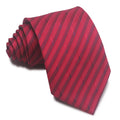 Men's red and black striped polyester jacquard business tie with an arrow end.