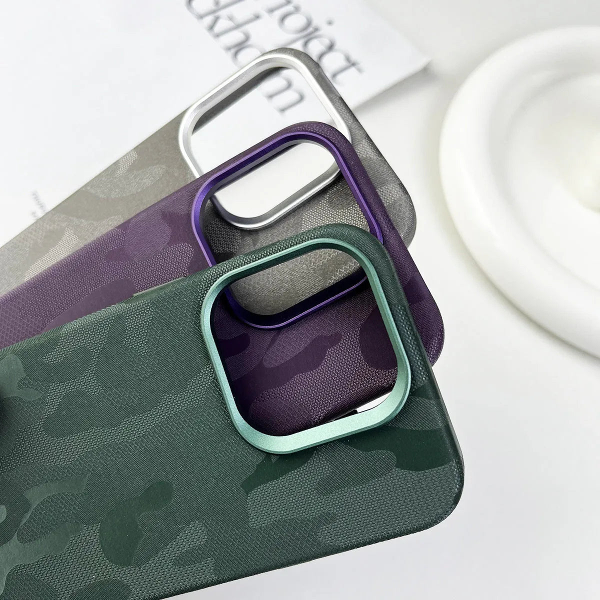 Leather camouflage magnetic phone case for iPhone in Emma Orange colour, shockproof and anti-fall protection