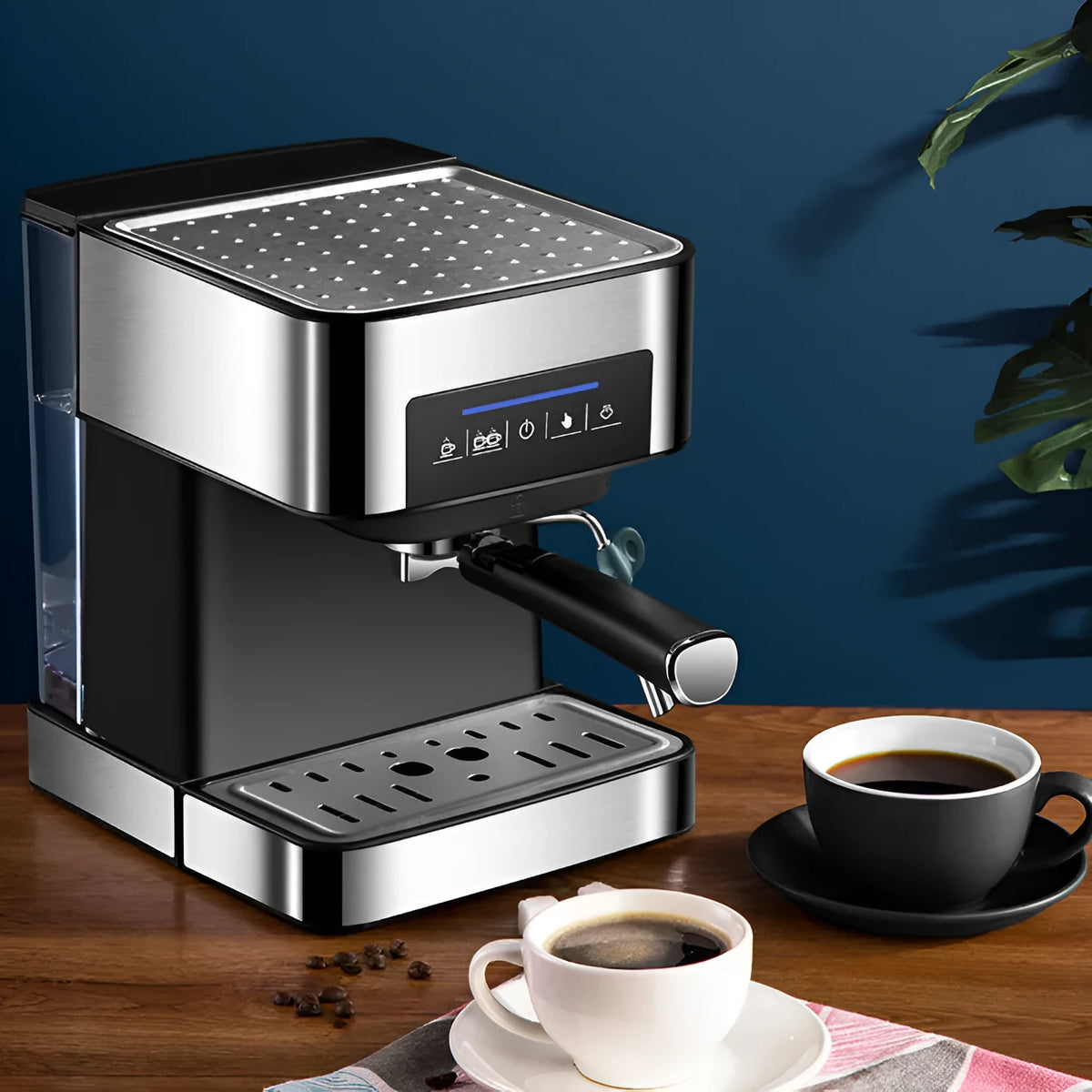 Home Smart Home espresso machine in black with steam milk frother, 1.6L tank, touch buttons, EU plug