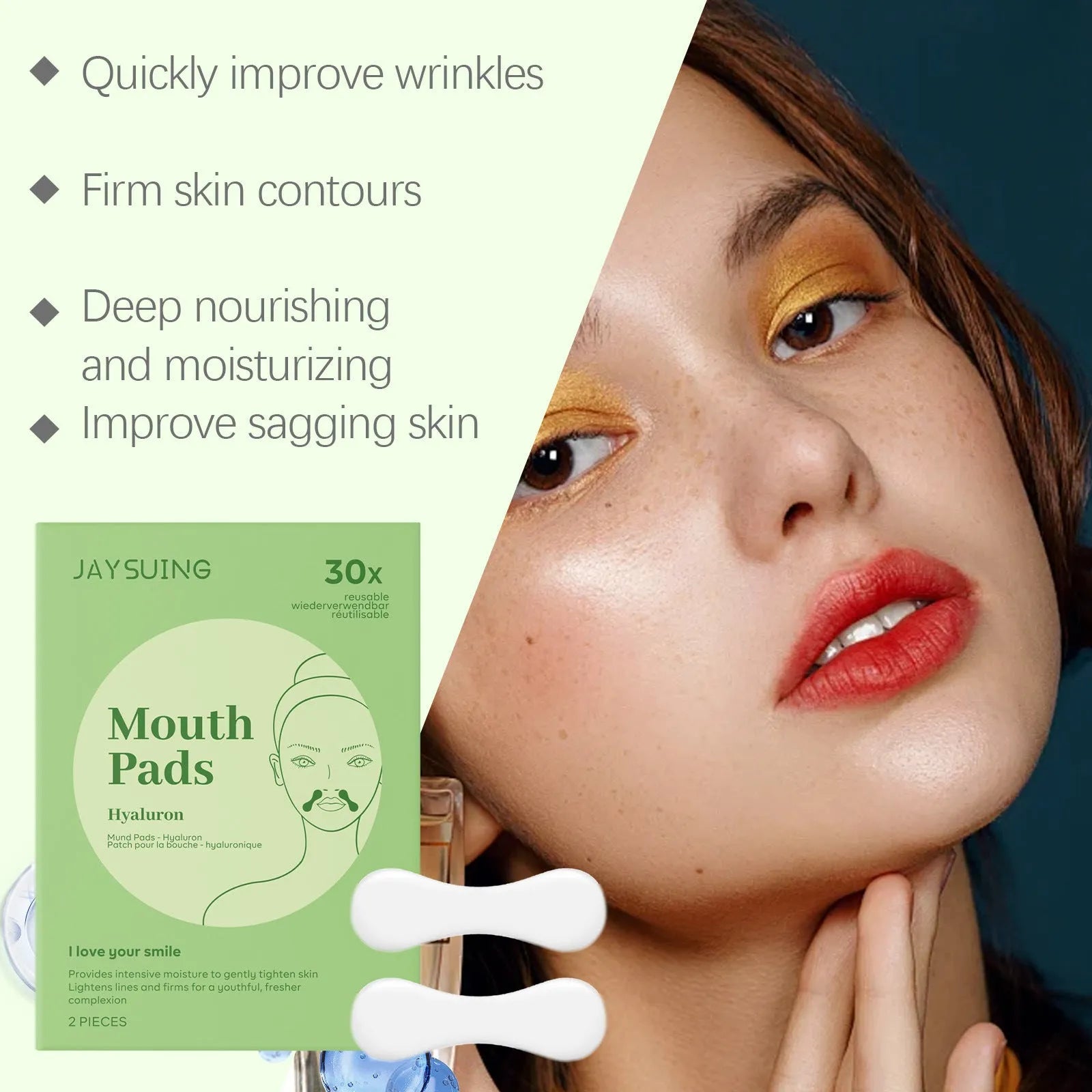 Two rectangular facial skincare patches measuring 4.7 by 7.8 centimetres with hydrogel formula