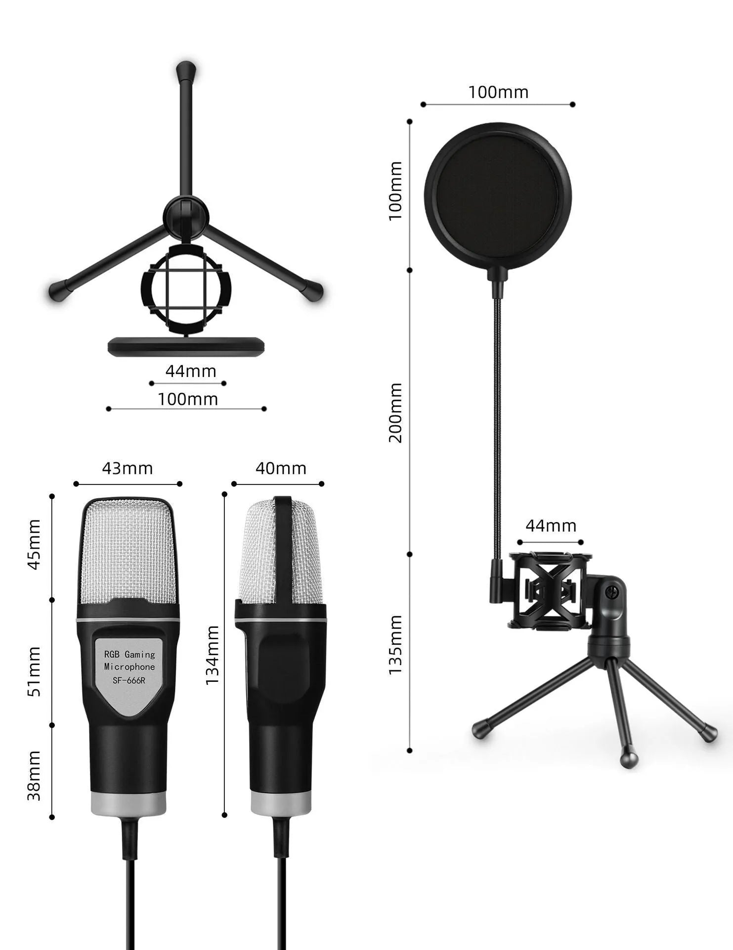 SF-666R black desktop microphone with bracket and spray screen on a desk
