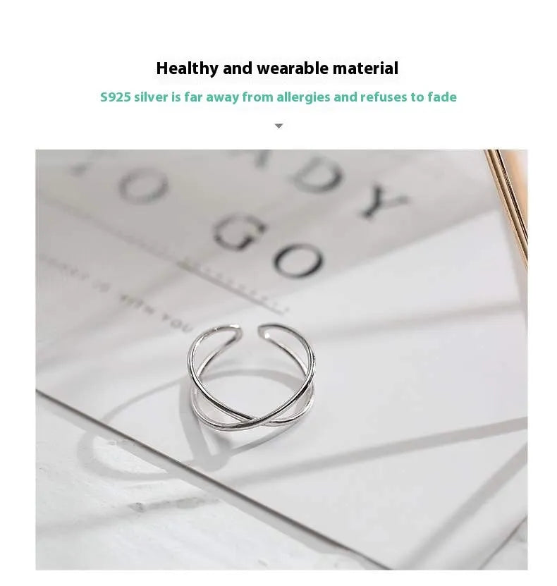 Silver plated geometric cross ring for women with adjustable opening in colour 23 and 24 options