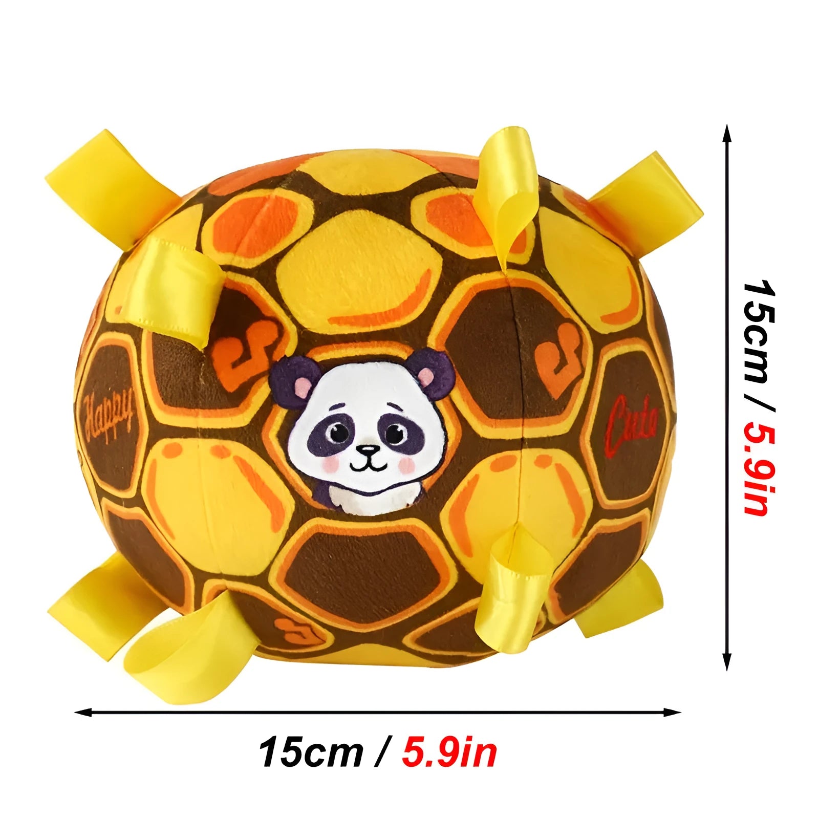 Green interactive ball dog toy with a plush handle for aggressive chewers, measuring 15cm.
