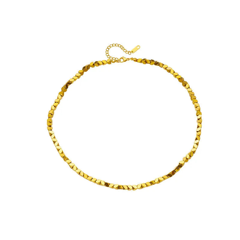Geometric chamfering square pattern small beaded necklace for women in stainless steel colour N1817