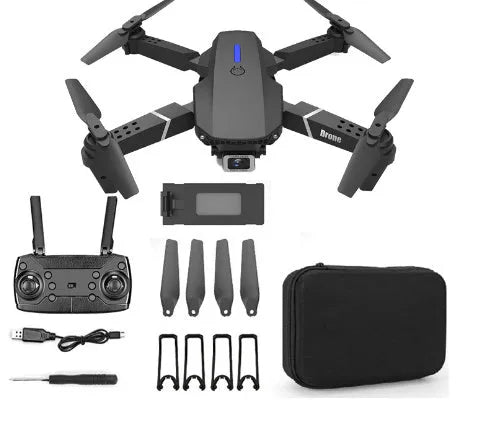 Grey foldable 4K dual camera aerial drone with remote control
