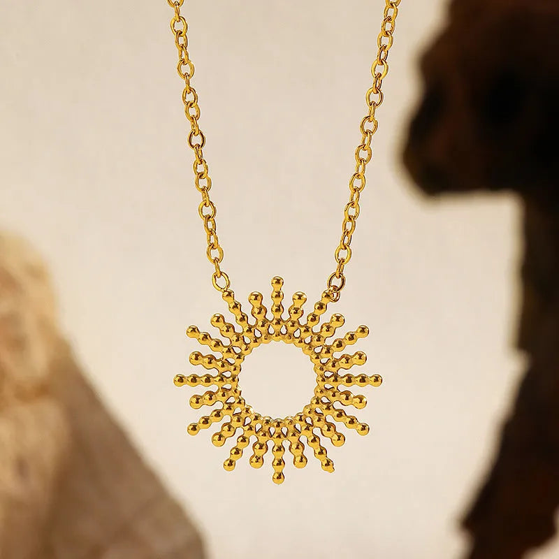 Sunflower theme jewellery set with geometric chain necklace and bracelet in gold colour