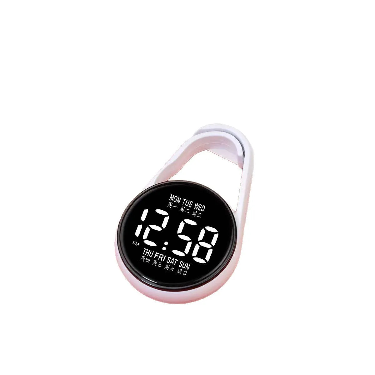 LED digital watch with luminous display showing time and weekday, available in multiple colours