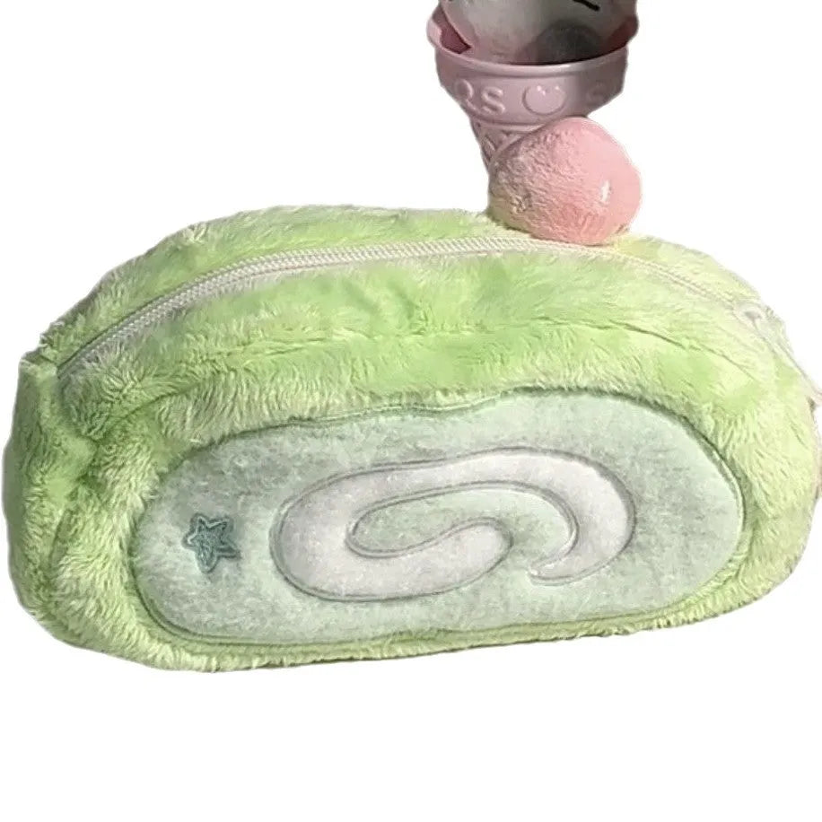 Korean style velvet pencil case with Swiss roll cake colour scheme for stationery storage