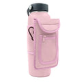 Fitness water bottle sleeve with magnetic closure in lake blue, holding a large cup.