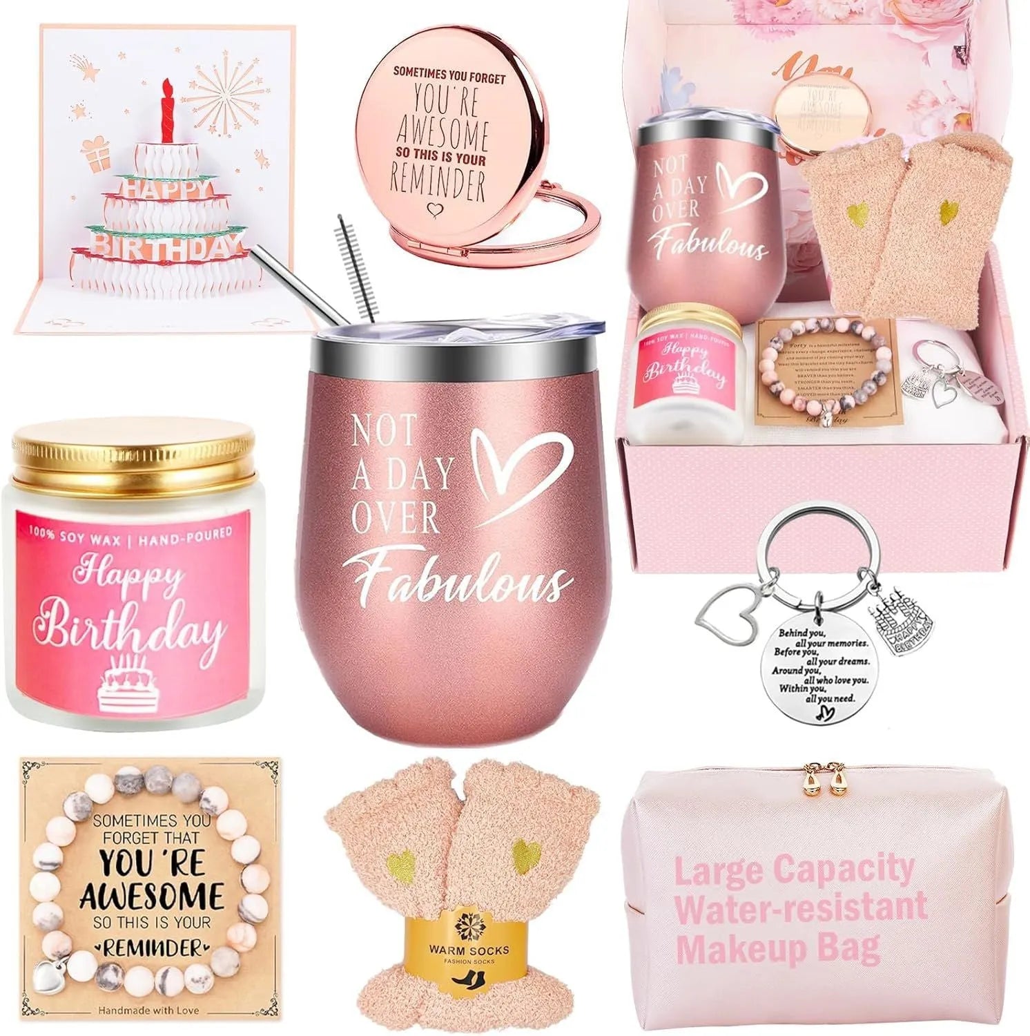 Soy wax aromatherapy candle bath set gift box showing a selection of the 15 available style and colour variations.