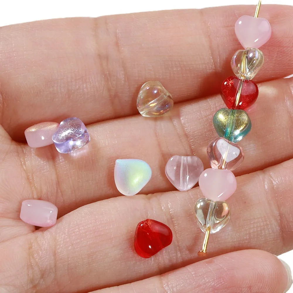 20 small acrylic love heart beads in assorted colours including aurora purple and blue rose