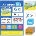Silicone alphabet learning sleeve chart with word and letter cards laid out, measuring 60x40 cm.