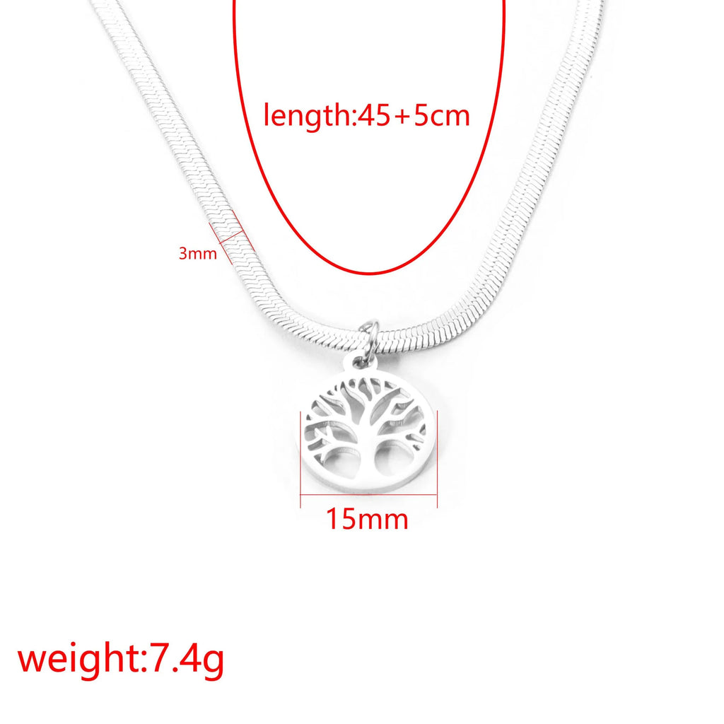 Lucky Tree pendant necklace with U-shaped tree design on adjustable snake bones chain