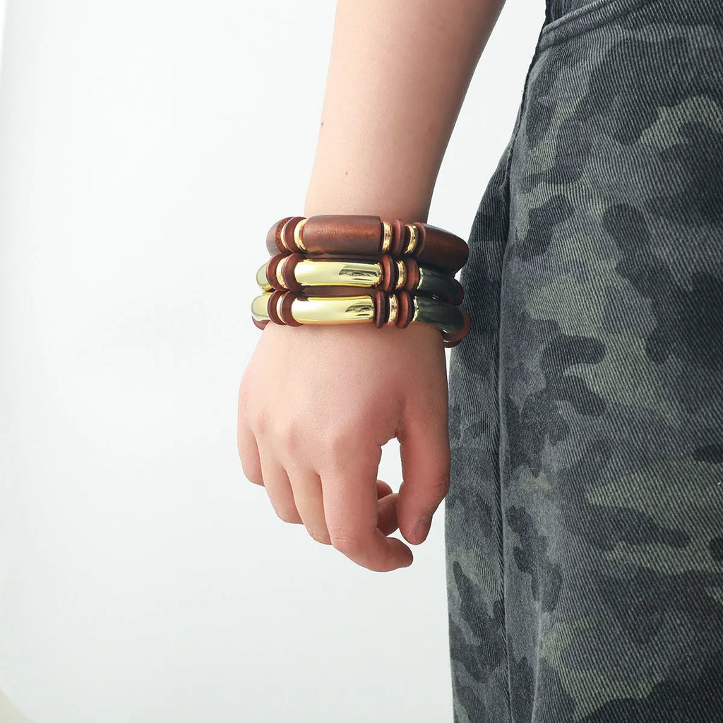 Women's exaggerated European style multi-layer wooden necklace and bracelet set in alloy