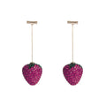 Women's geometric strawberry drop earrings with sparkling crystals in red zinc alloy.