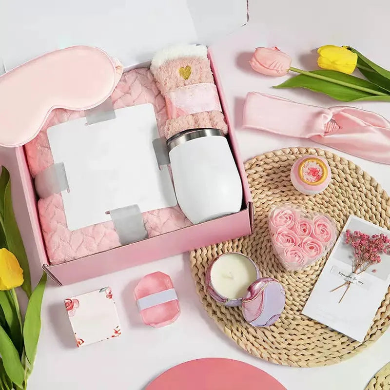 Soy wax aromatherapy candle bath set gift box showing a selection of the 15 available style and colour variations.