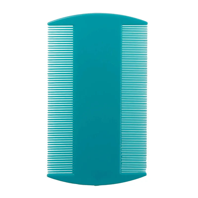 A white plastic double-sided fine-toothed flea comb for pets and humans.