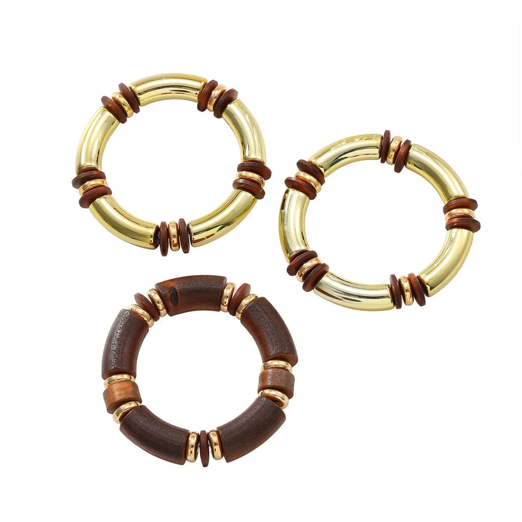 Women's exaggerated European style multi-layer wooden necklace and bracelet set in alloy