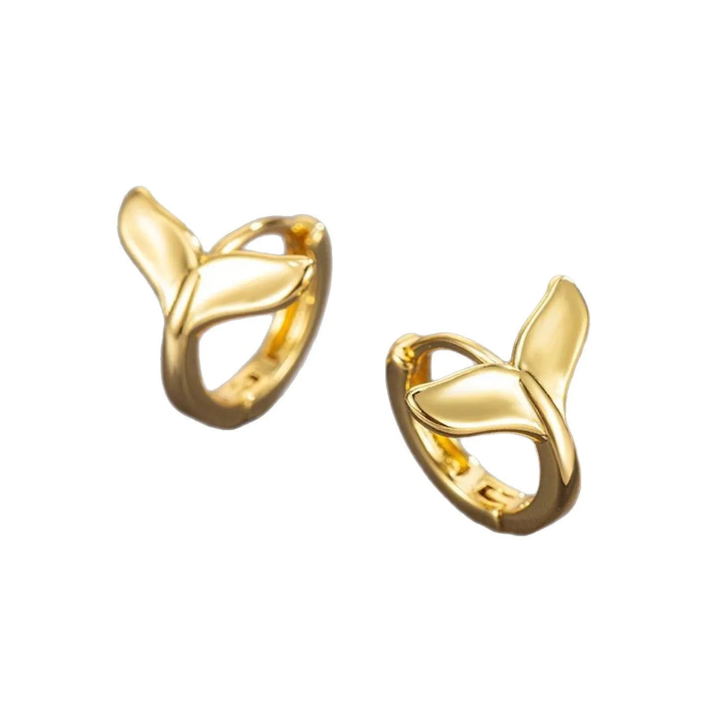 Women's copper fishtail earrings with electroplated white gold or yellow gold finish