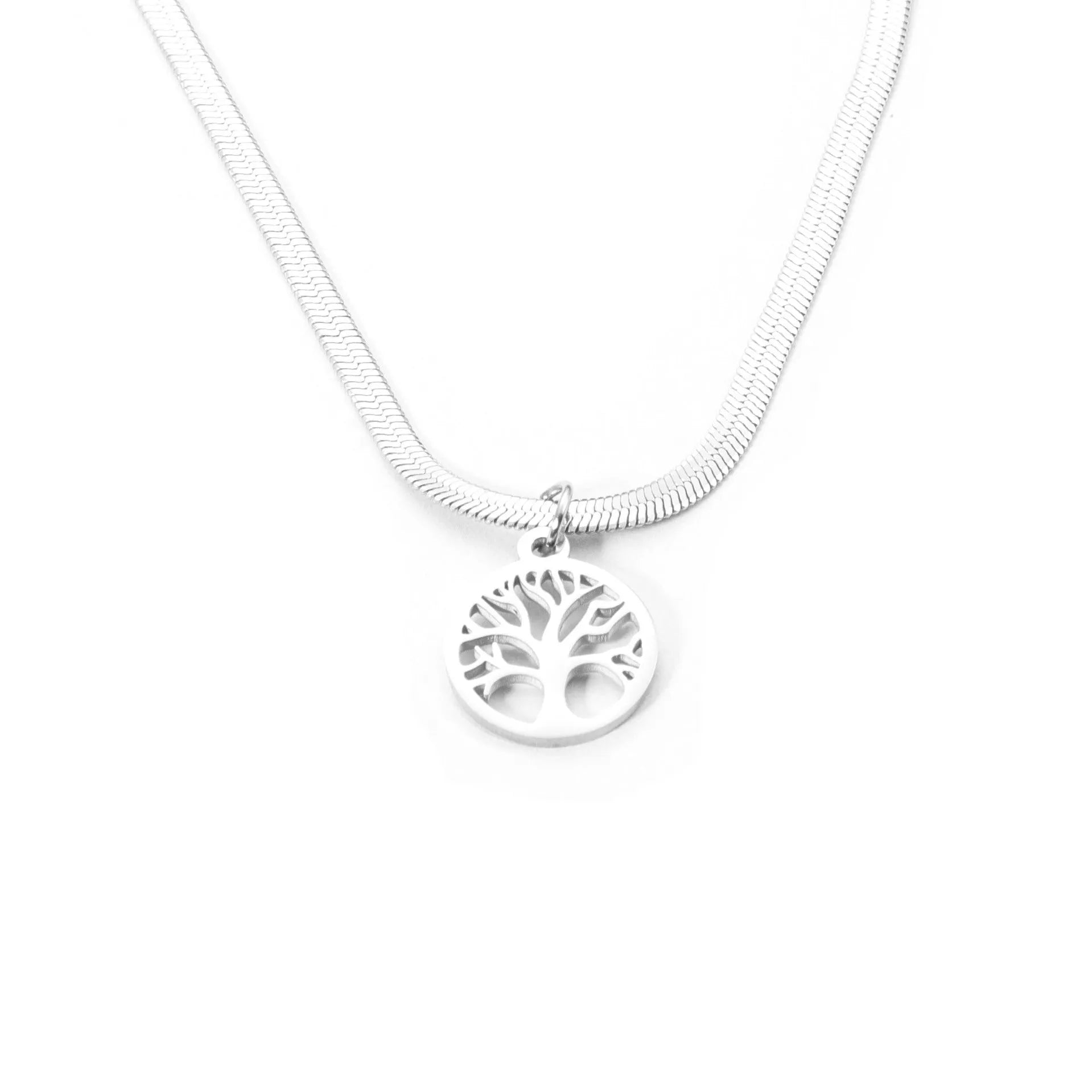 Lucky Tree pendant necklace with U-shaped tree design on adjustable snake bones chain