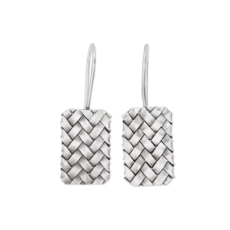 Woven diamond plaid geometric earrings made from 925 sterling silver, silver colour.