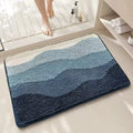 Rainbow patterned Sky Sea coloured square polyester floor mat with plastic bottom.