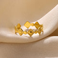 Gold diamond geometric titanium steel women's ring on finger