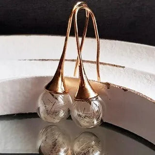 Transparent glass dandelion earrings with 16mm crystal ball on French hook earring backs