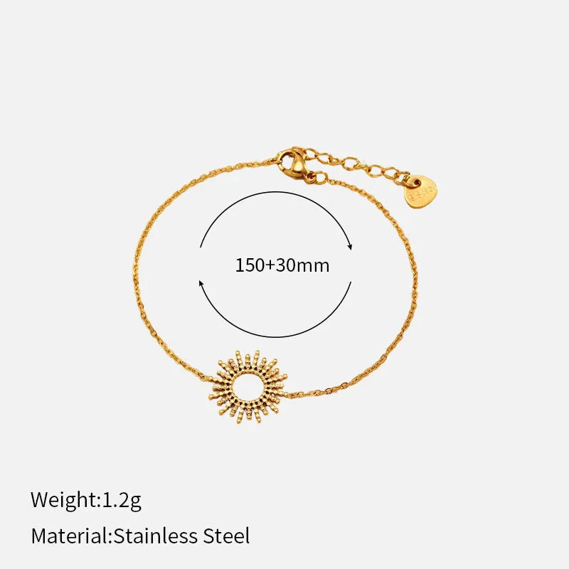 Sunflower theme jewellery set with geometric chain necklace and bracelet in gold colour