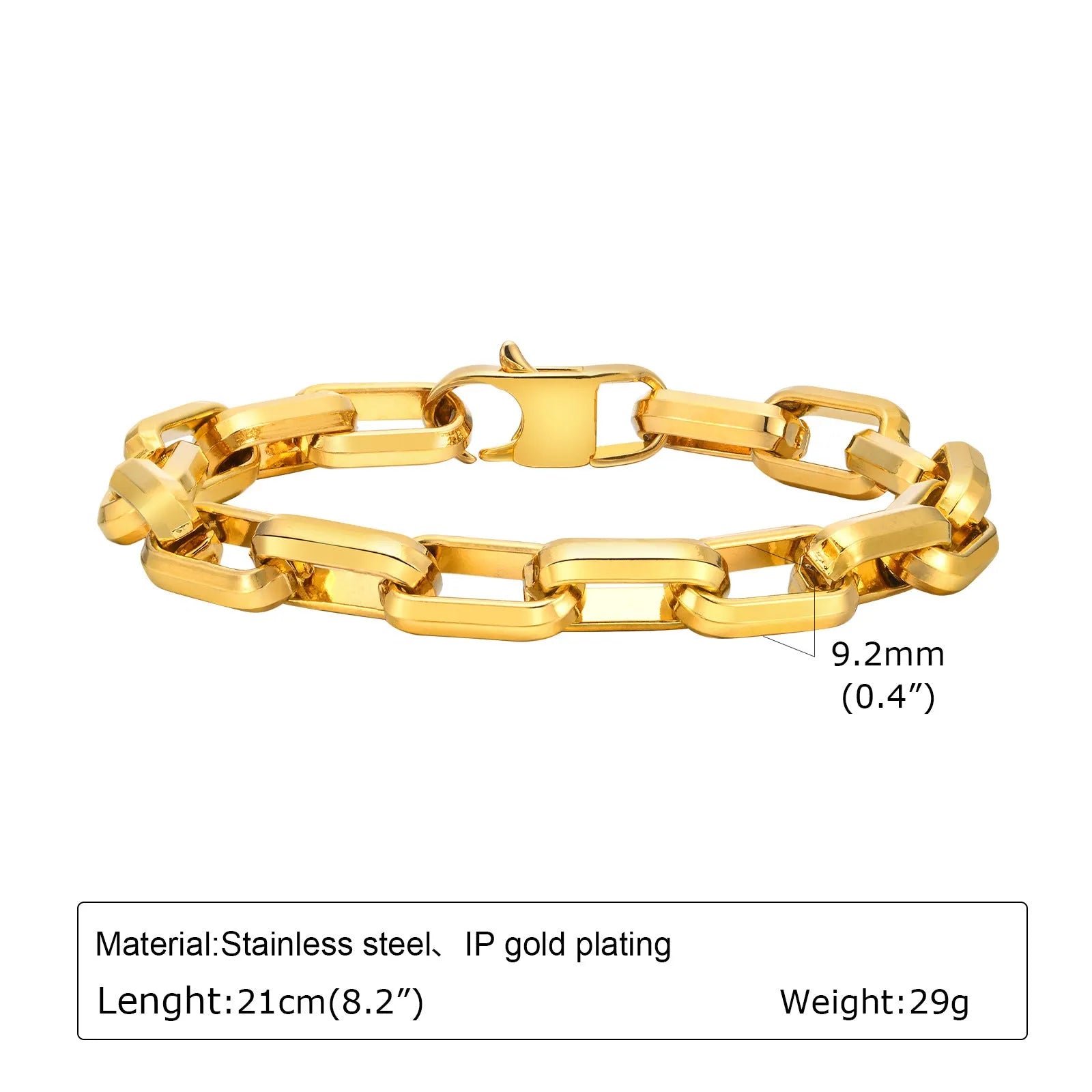 Men's stainless steel square chain bracelet in black, gold, retro, or steel colour.