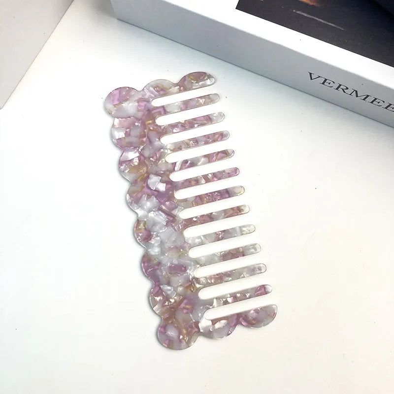Acetate geometric wave hair comb in multiple colour options for women's grooming