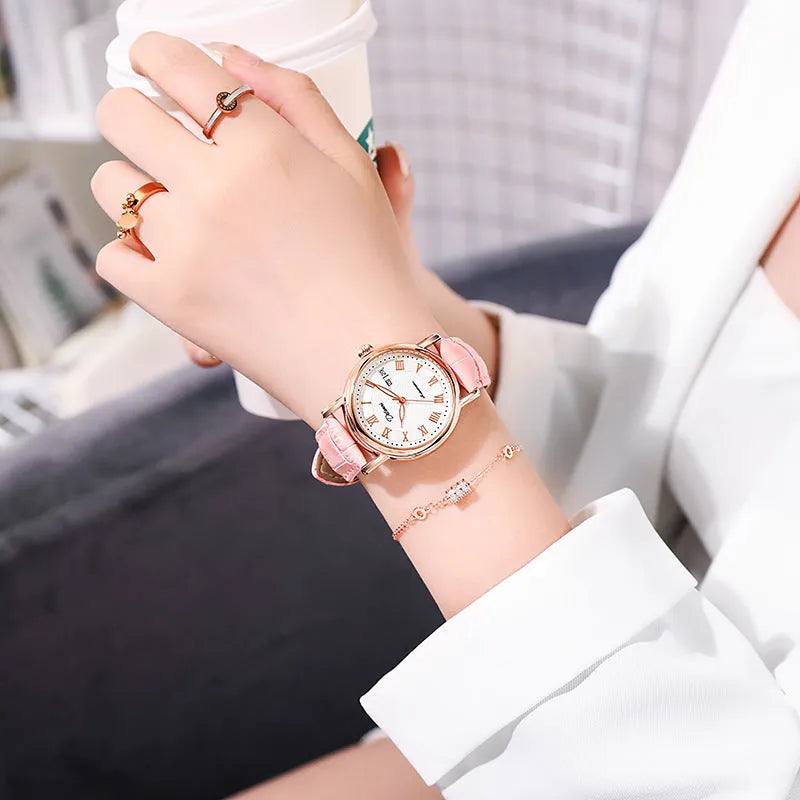 Automatic women's watch with 12mm case on a stainless steel bracelet alongside leather strap options