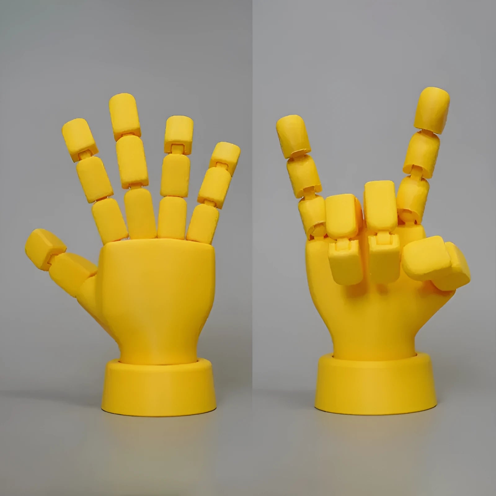 Yellow PLA movable joint hand ornament prop for decorative display.
