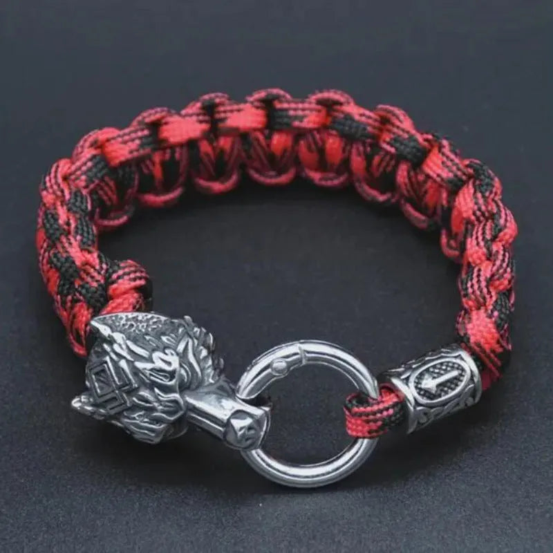 Handmade wolf head bracelet with Luen character design in camouflage colour